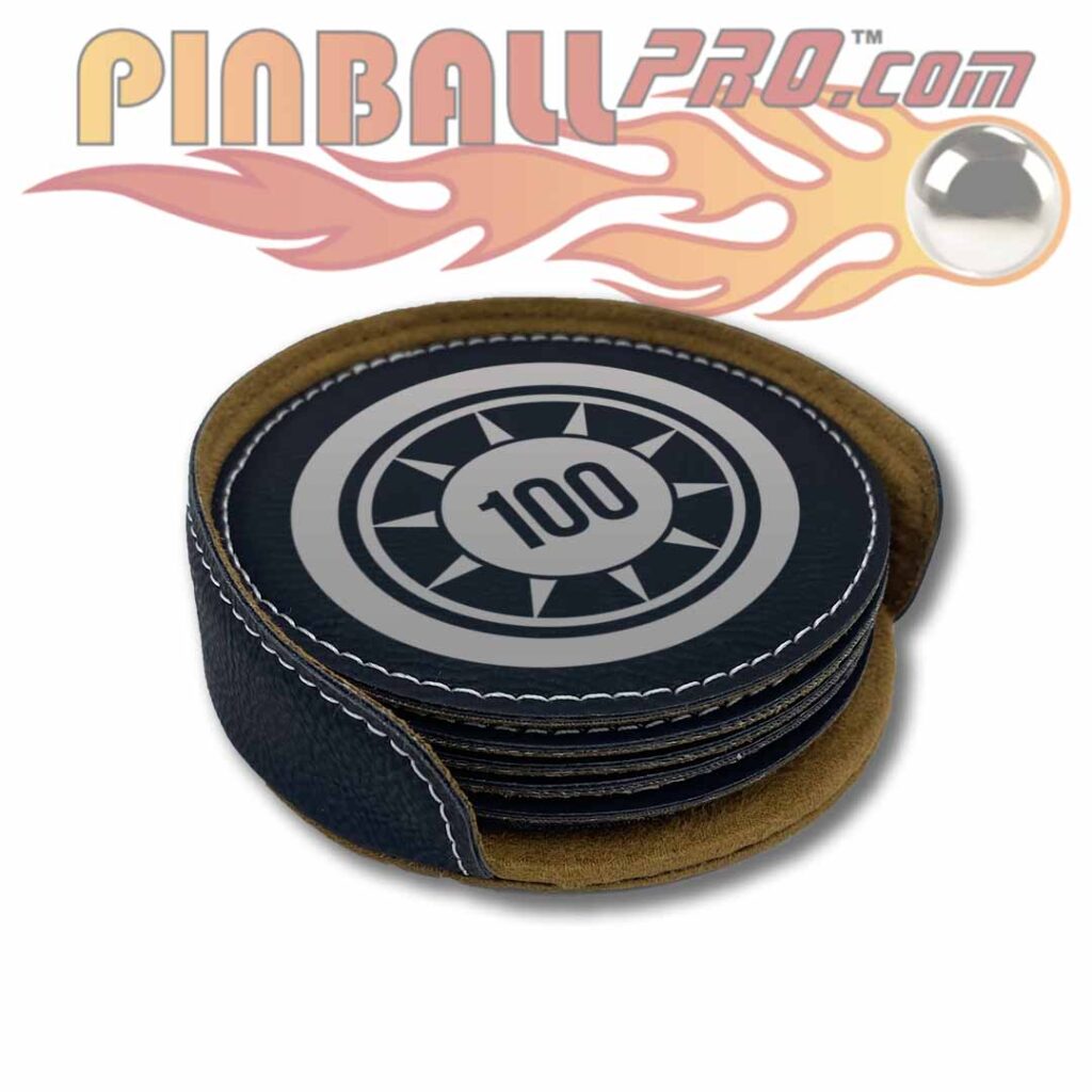 Black/Silver Pop Bumper Leatherette Pinball Coaster Set